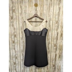 Vintage 90s Y2K Donna Ricco Black Ivory Color Block Satin Chiffon Dress Size 10